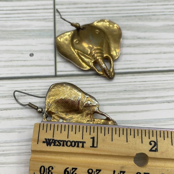 Handmade Oxidized Gold Elephant Earrings - Picture 7 of 11
